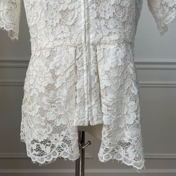 Neiman Marcus White Lace Short Sleeve Full Zip Top Cardigan 6 - Picture 3 of 10